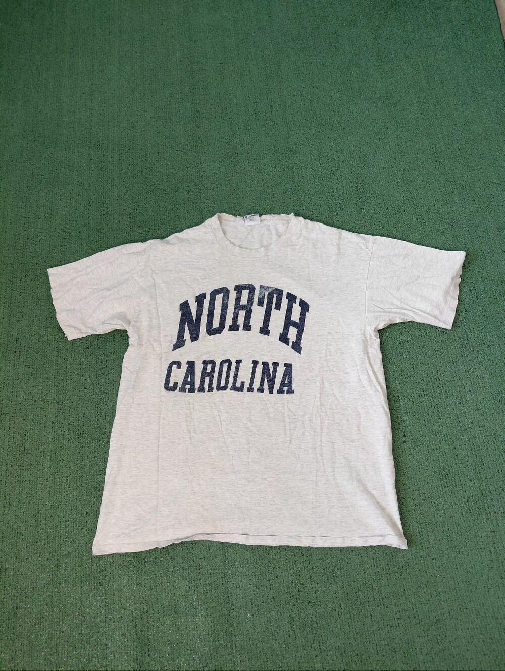 VINTAGE 1988 Cal Cru North Carolina Letters 80's Light Gray T Shirt Sz Large